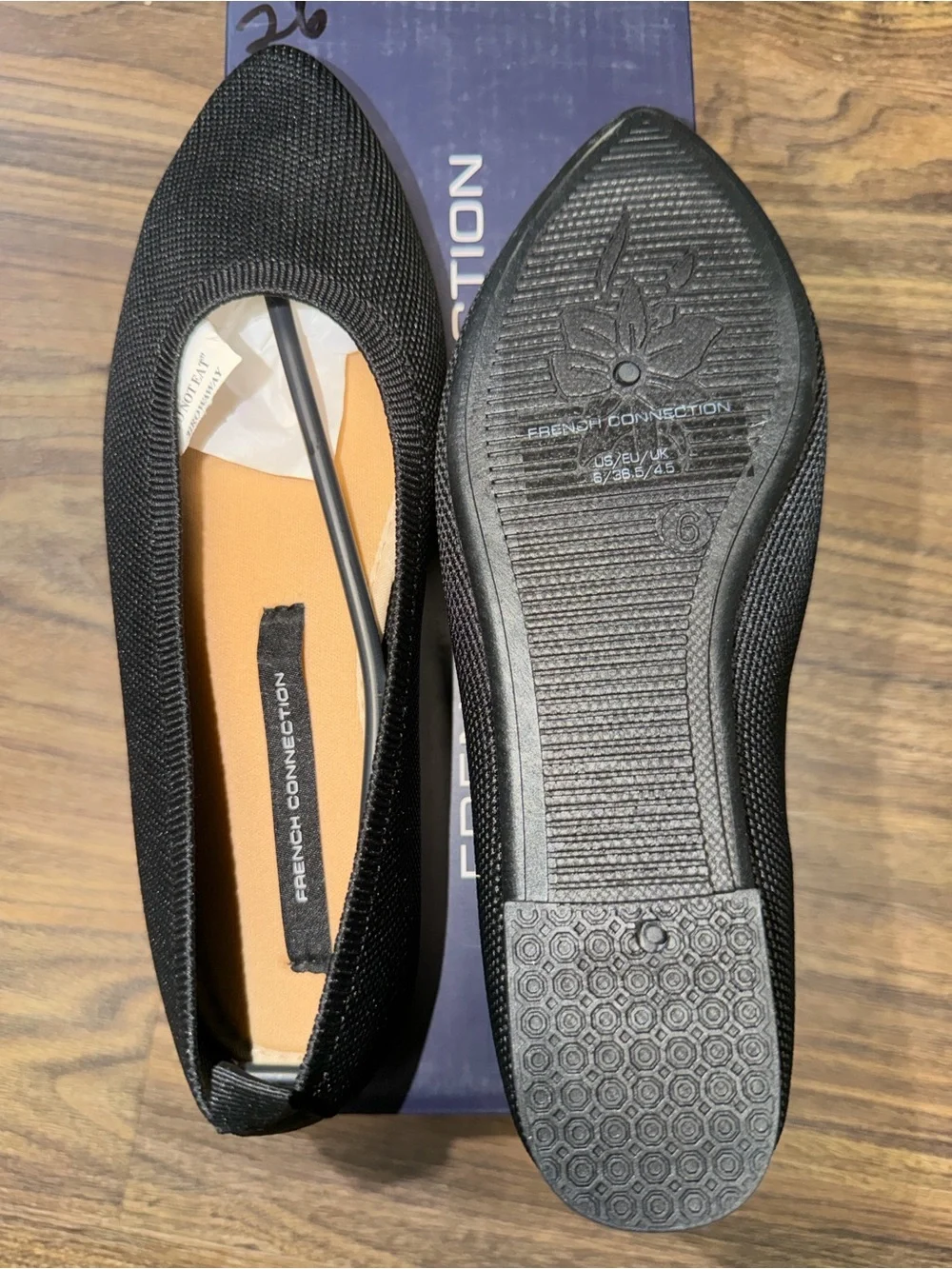 French Connection Black Pointed Knit Slip-On Loafers